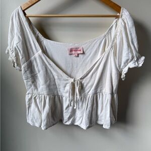 LISA SAYS GAH Tie Front Peplum Babydoll Cropped Top Coquette Girly Oversized M